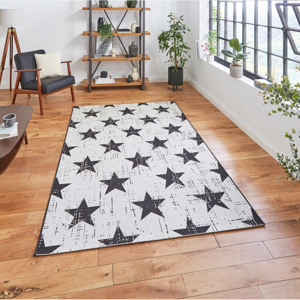 Think Rugs (120X170cm) Santa Monica 48648 Indoor Outdoor Star Rug In White Black White,Black