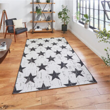 (160x230cm) Santa Monica 48648 Indoor Outdoor Star Rug in White Black