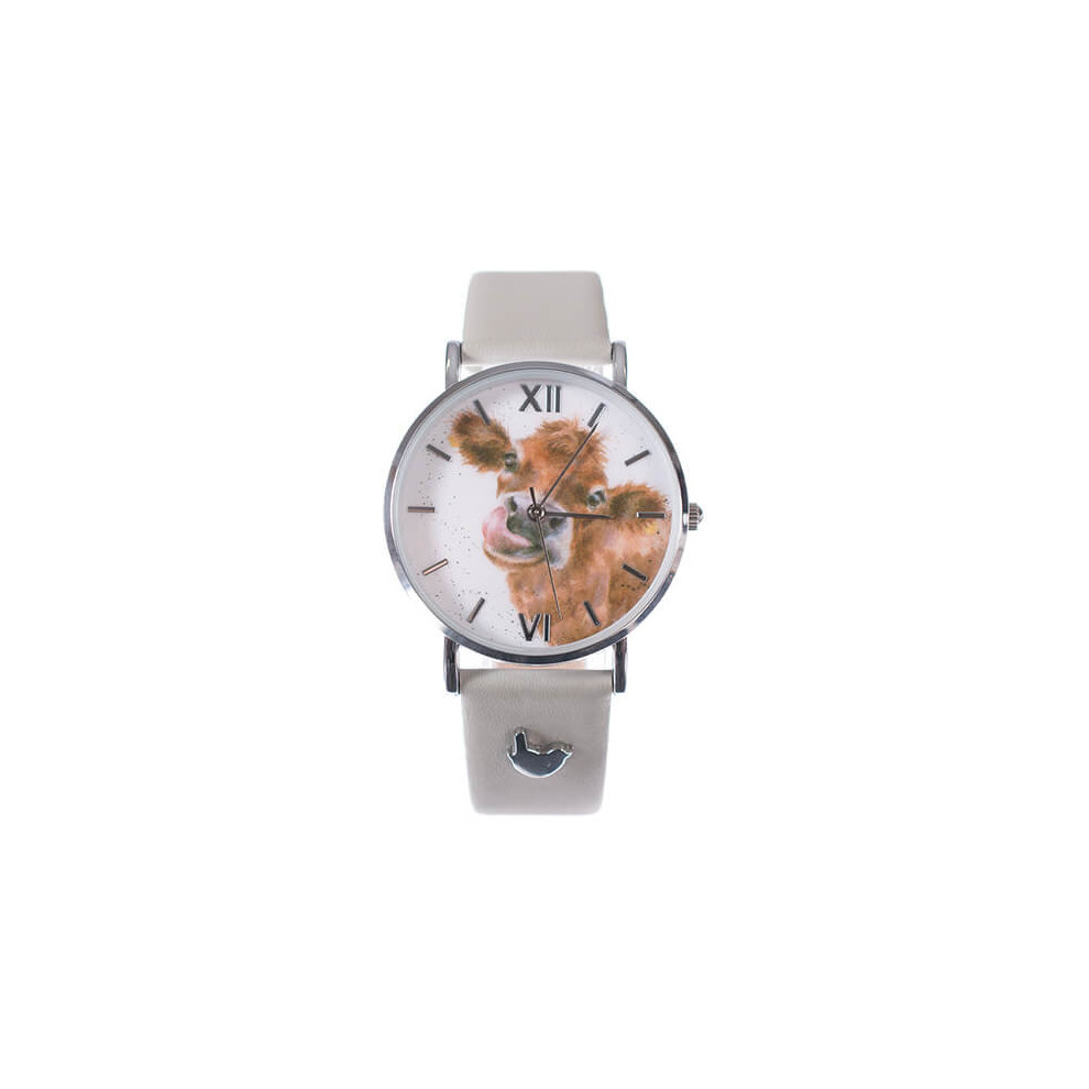 Wrendale Designs Cow Watch - Grey Leather Strap