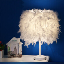 (White ) Feather Table Lamp Elegant Bedside Desk Night Light White Lampshade Table Light