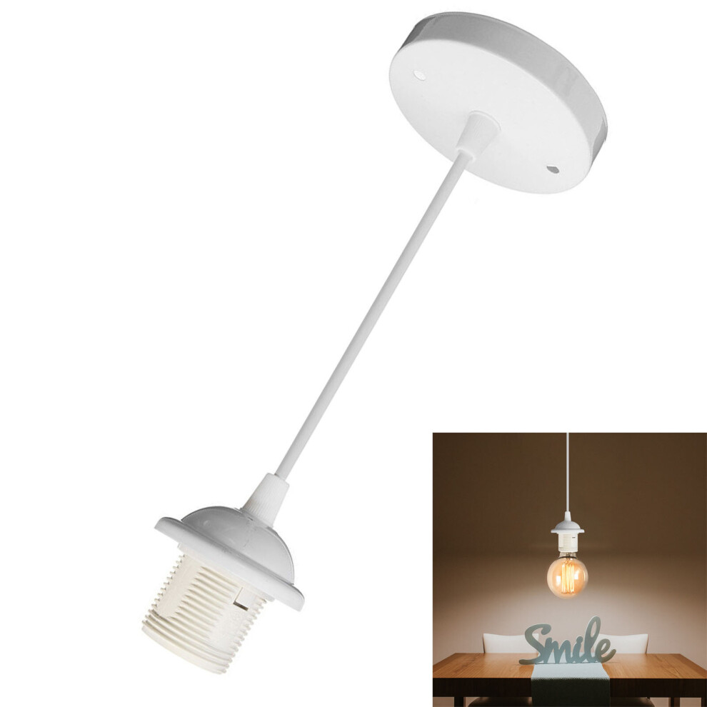 (White) E27 Screw Rose Ceiling Light Fabric Flex Pendant