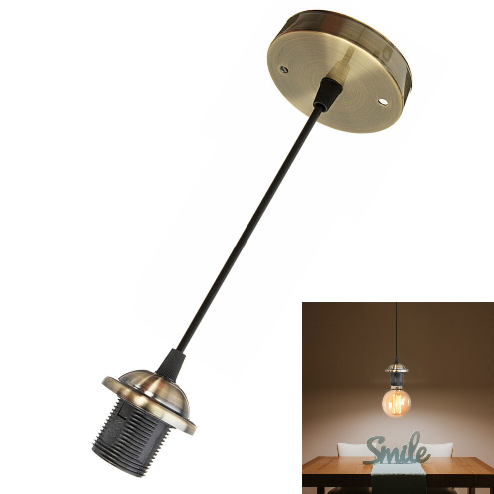 (bronze) E27 Screw Rose Ceiling Light Fabric Flex Pendant
