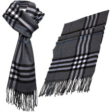 (Charcoal) Mens Scarf Warm Winter Soft Striped Neck Shawl Wrap