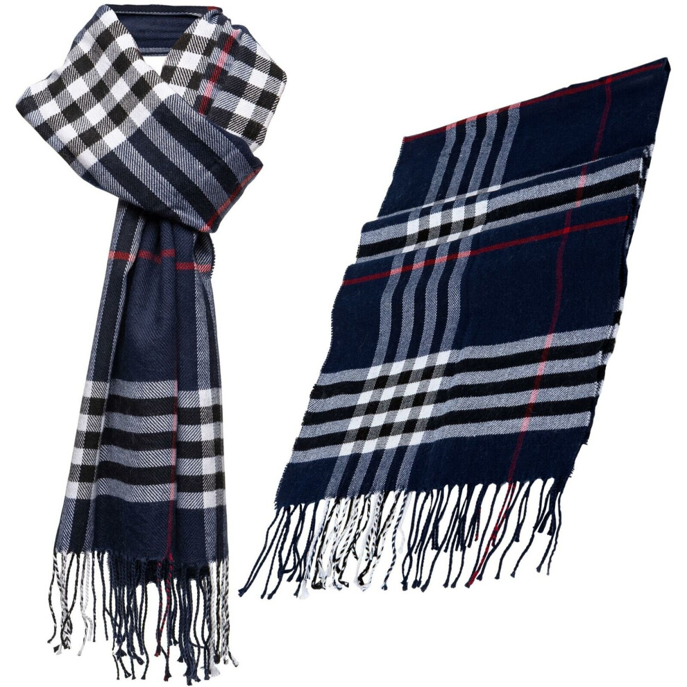 (Navy) Mens Scarf Warm Winter Soft Striped Neck Shawl Wrap