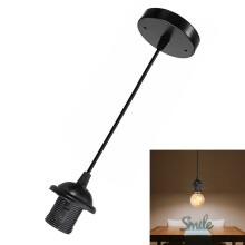 (Black) E27 Screw Rose Ceiling Light Fabric Flex Pendant