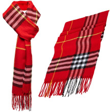 (Red) Mens Scarf Warm Winter Soft Striped Neck Shawl Wrap