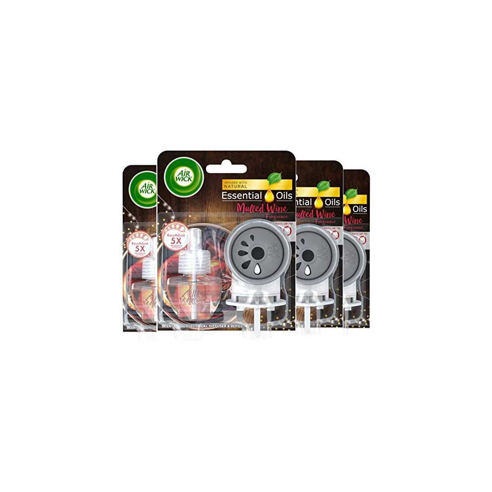 Airwick Electrical Plug In Kit Mulled Wine Scent, 4 kits: 4 Gadgets + 4 Refills X 19 ml