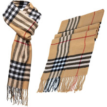 (Beige) Mens Scarf Warm Winter Soft Striped Neck Shawl Wrap