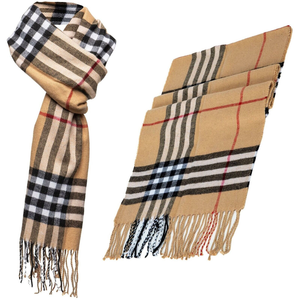 (Beige) Mens Scarf Warm Winter Soft Striped Neck Shawl Wrap