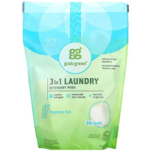 Grab Green, 3-in-1 Laundry Detergent Pods, Fragrance Free, 24 Loads