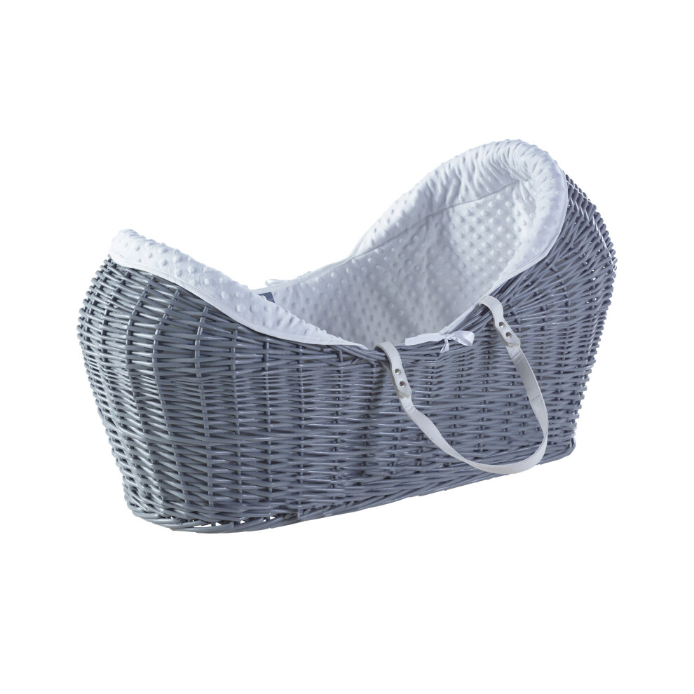 White Dimple Grey Wicker Pod Moses basket with Mattress