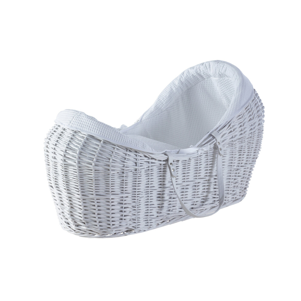 White Waffle White Wicker Pod Moses Basket With Mattress