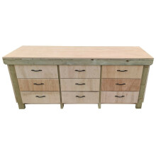 (7ft, Without Back Panel) Wooden Workbench Tool Cabinet - Eucalyptus Top Industrial Storage Work Table