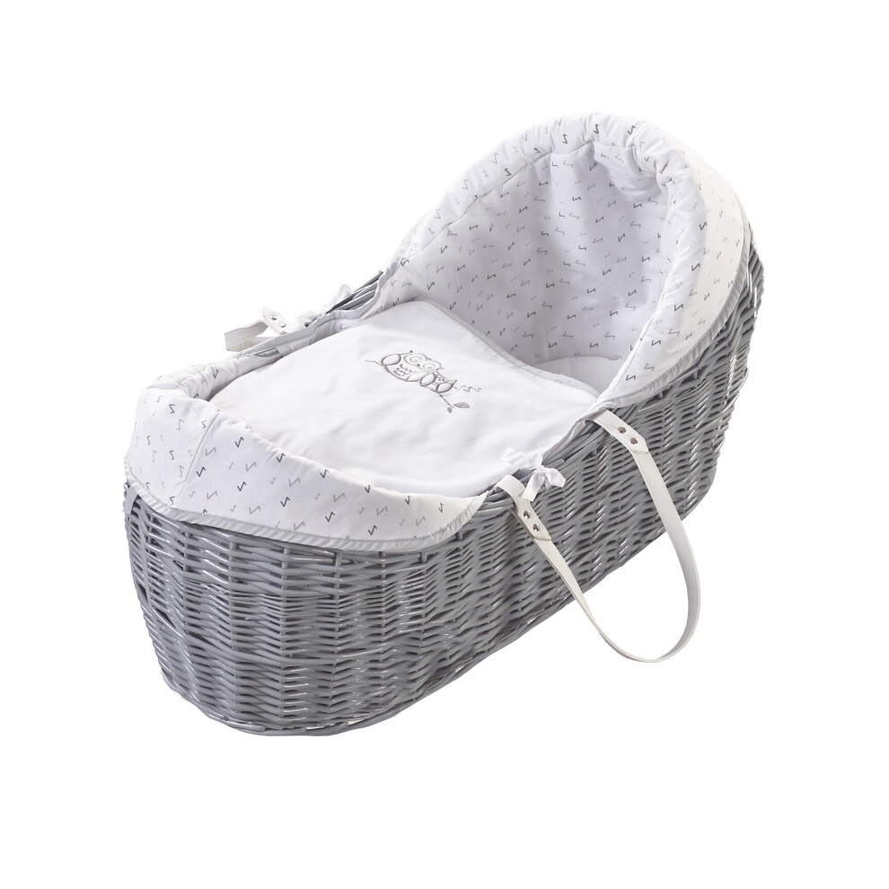 Sleepy Little Owl Grey Wicker Pod Moses Basket with Mattress