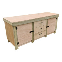 (7ft, Without Back Panel) Wooden Eucalyptus Top Workbench With Drawers and Double Lockable Cupboard