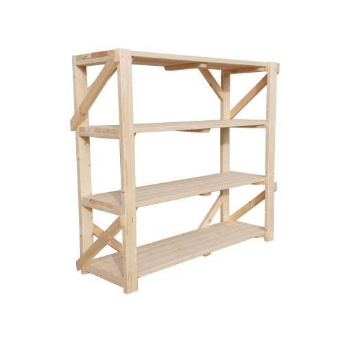 (1400mm, CLS C16 Kiln-Dry Timber) Wooden Garage Shelving Unit, 4 Tier ...