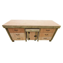(5ft, With Back Panel) Wooden Workbench With Drawers and Functional Lockable Cupboard - Eucalyptus Top