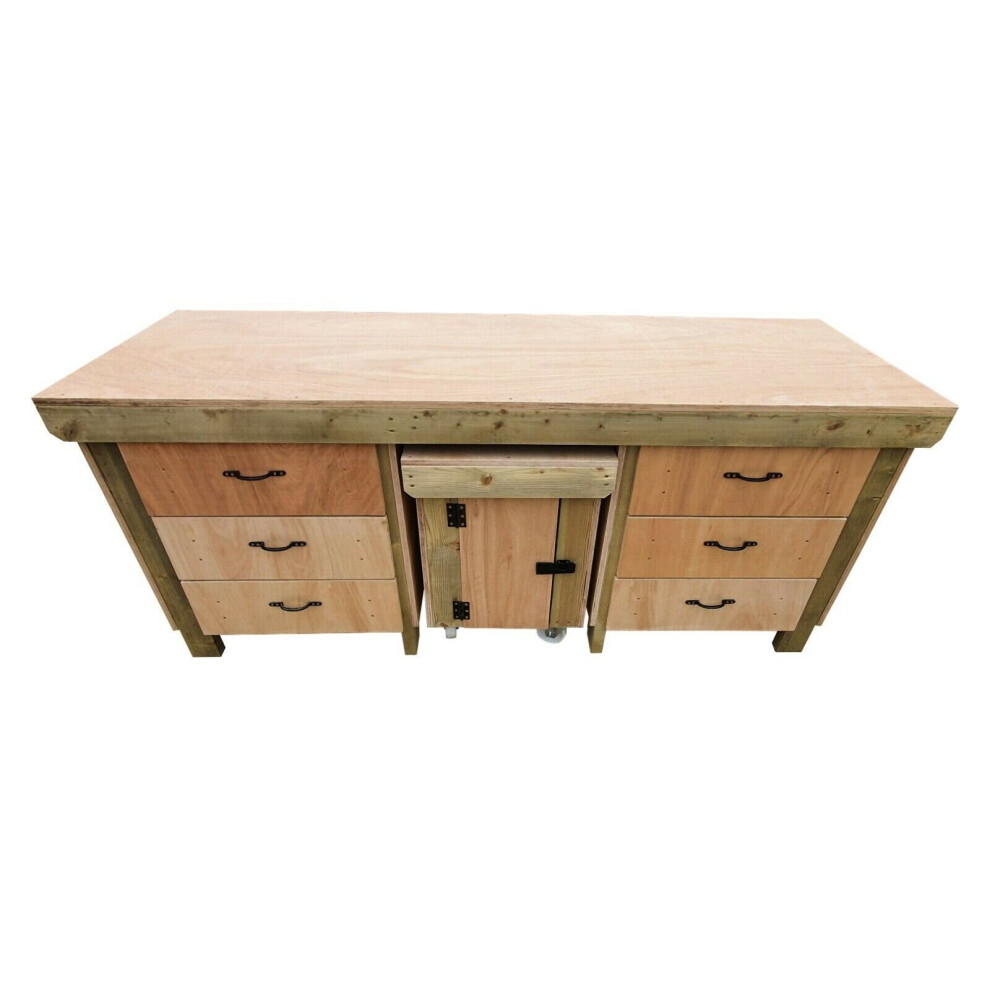 (5Ft, With Back Panel) Wooden Workbench With Drawers And Functional Lockable Cupboard - Eucalyptus Top 7426998919521