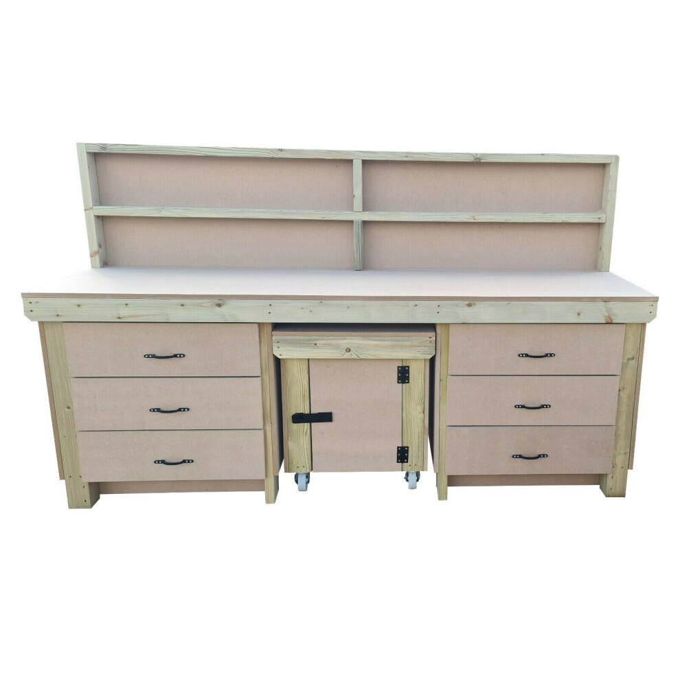 (6Ft, Without Back) Wooden Workbench With Drawers And Functional Lockable Cupboard Mdf Plywood Top 7426998919613