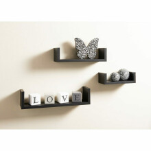 Set of 3 U Shape Floating Shelves Display Home Décor Black G-0002