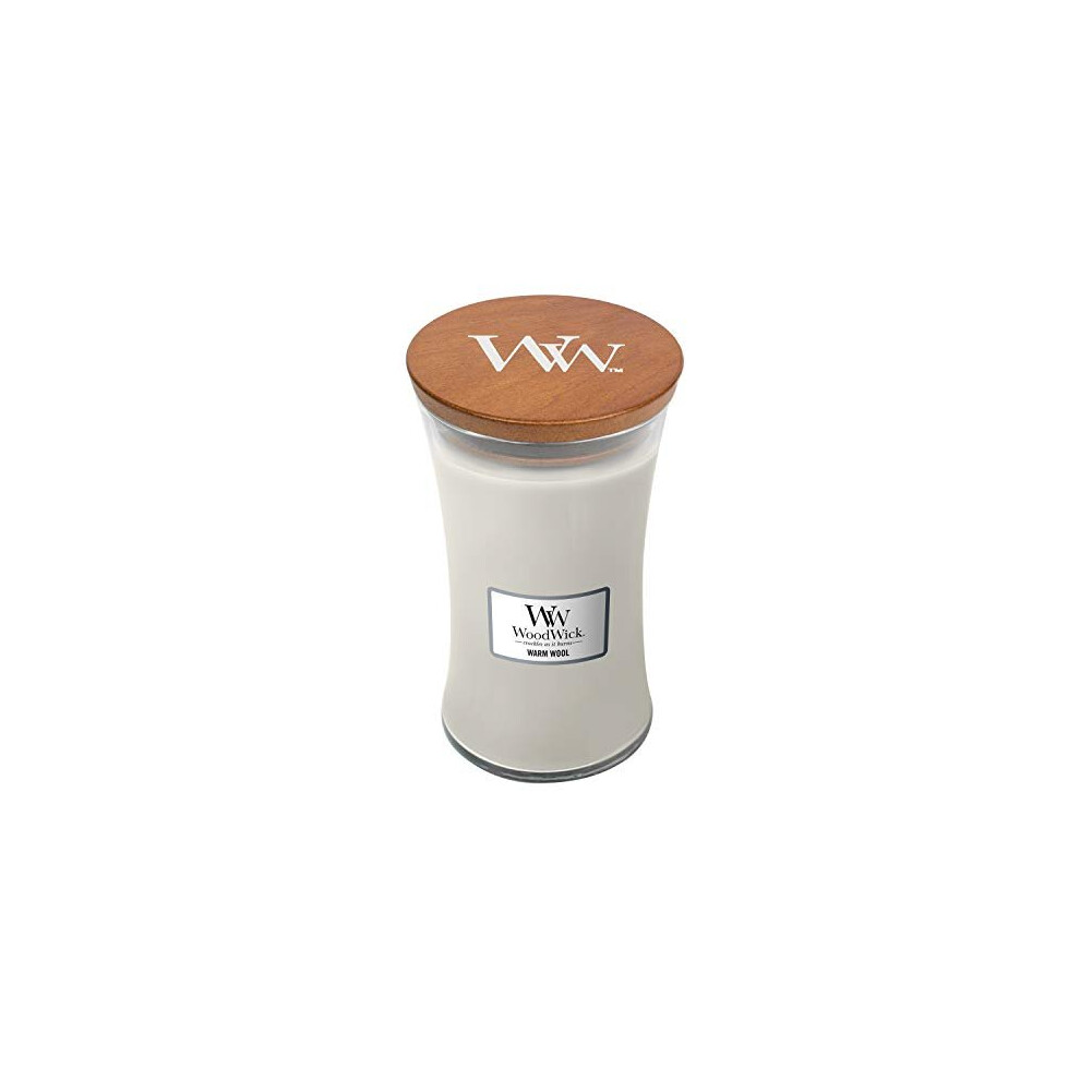 Woodwick Large Hourglass Scented Candle | Warm Wool | with Crackling Wick | Burn Time: Up to 130 Hours Paraffin, Warm Wool