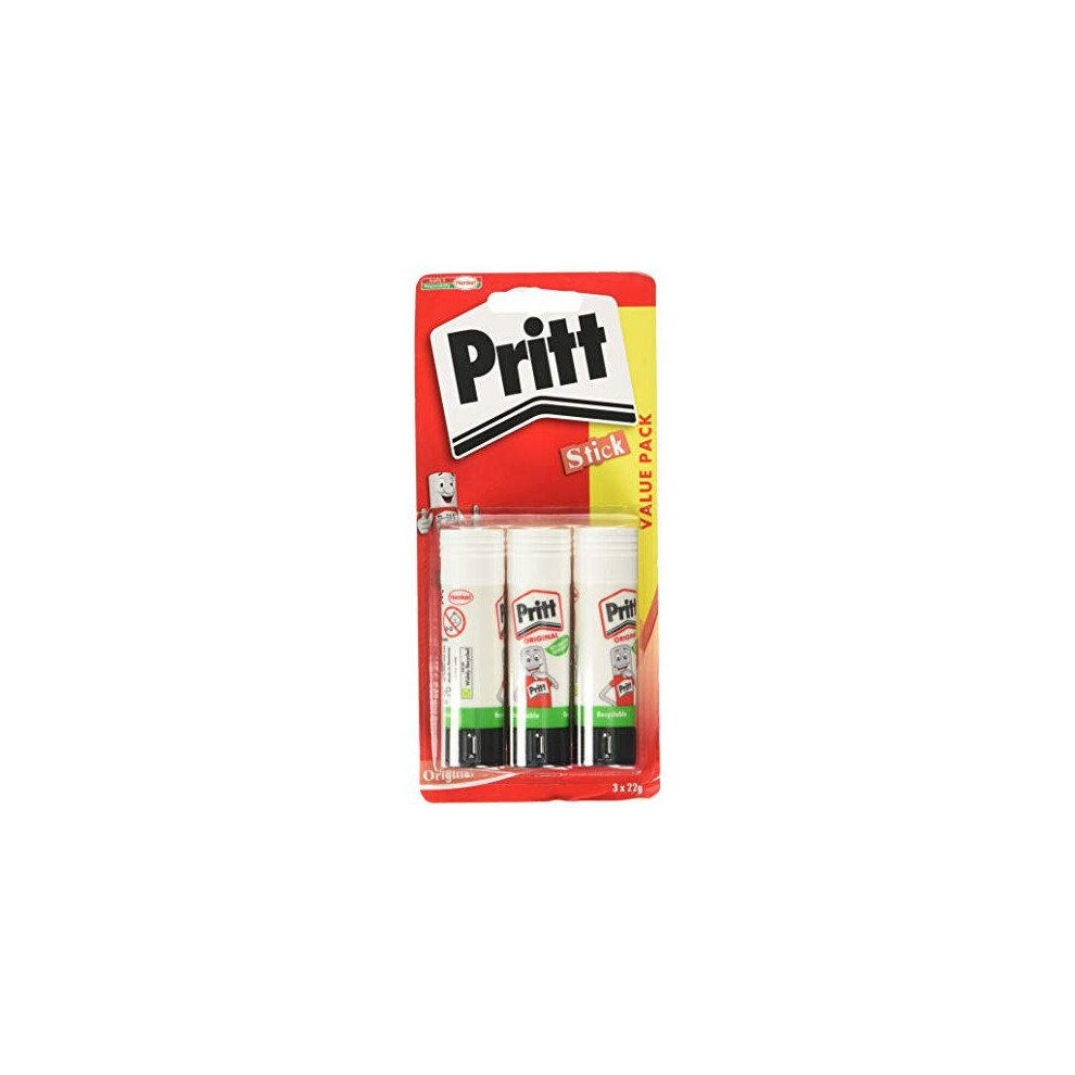 Pullpritt Pritt Glue Stick, Safe & Child-Friendly Craft Glue For Arts & Crafts Activities, Strong-Hold Adhesive For School & Office Supplies, 3X22 G Pritt Stic