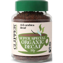 Clipper Organic and Fair Trade Medium Roast Instant Decaffeinated Coffee 100g x6