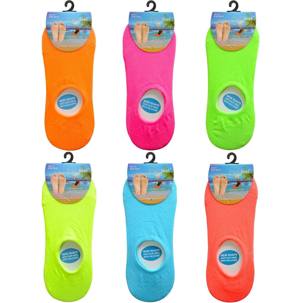 (Multicoloured, 6 Pack) Womens socks Invisible Anti Slip Trainer Shoe 6-11