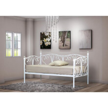 (2ft6 small single, White) Iris Metal Day Bed with Crystal Finials with Kerri Mattress