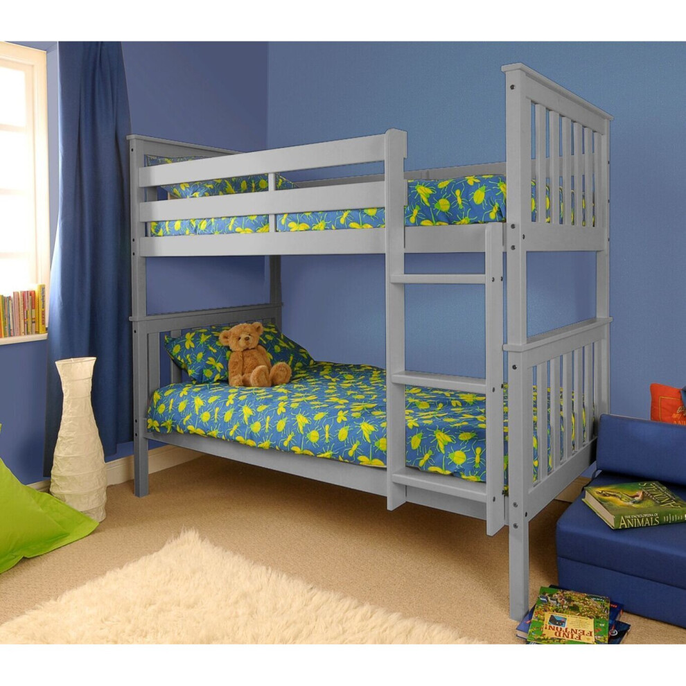 Comfy Living (Grey) Chelsea Wooden Bunk Bed With Lucy Mattresses Grey
