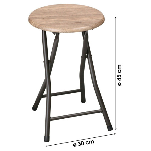 Folding Stool Folding Wood Stool Black Metal Frame 45cm Tall 1