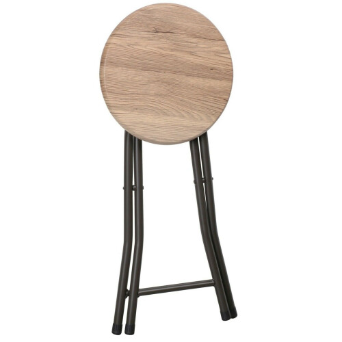 Folding Stool Folding Wood Stool Black Metal Frame 45cm Tall 2