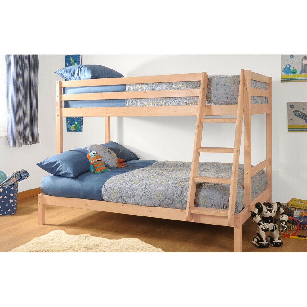Comfy Living (Natural) Bexley Wooden Triple Bunk Bed With Lucy Mattresses White/Grey