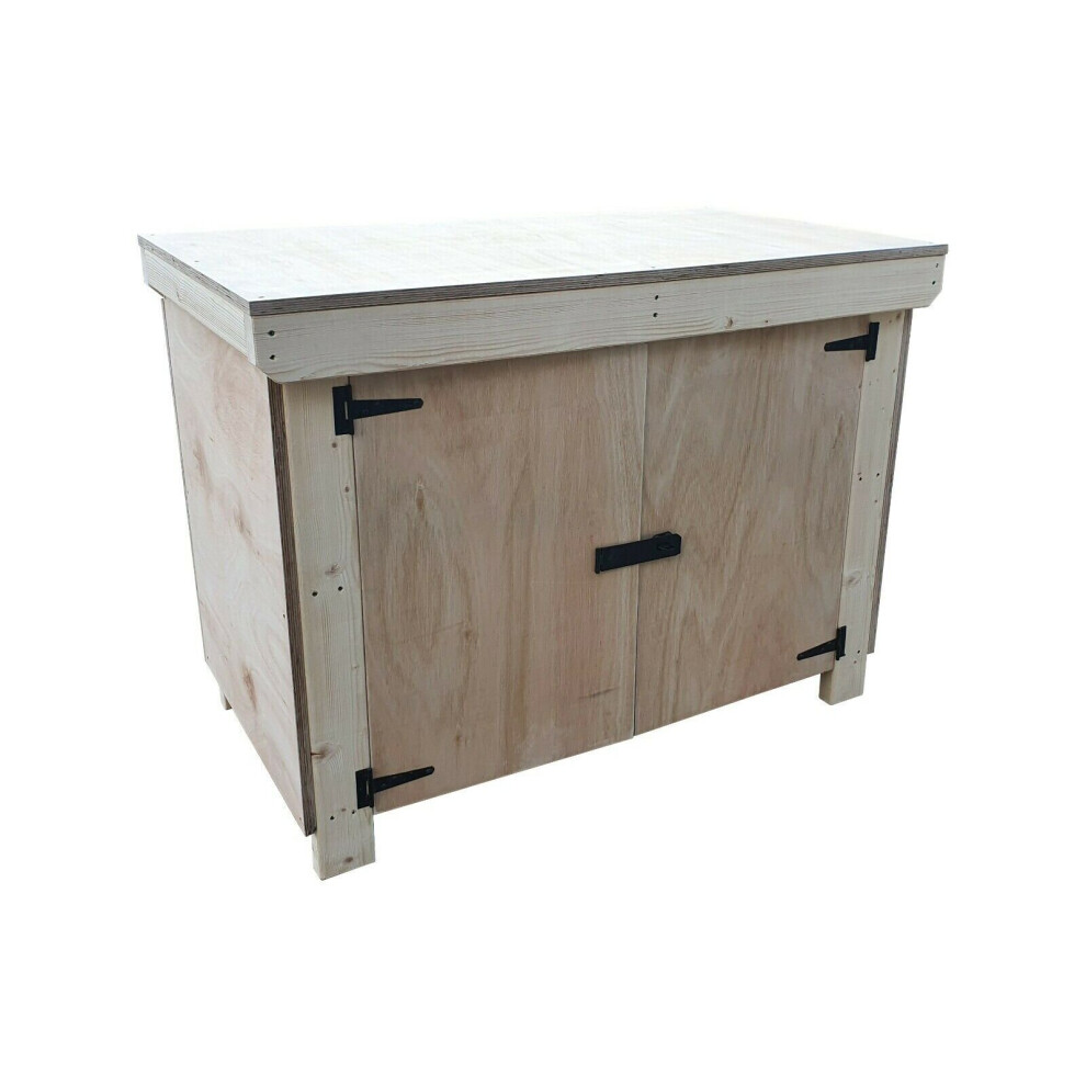 (6Ft, Standard Legs) Wooden Workbench 18Mm Eucalyptus Hardwood Ply Top With Double Shelf Lockable Cupboard 7426998920213