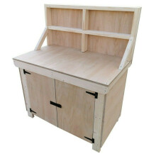 (3ft, Standard Legs) Wooden Workbench 18mm Eucalyptus Hardwood Ply Top With Back Panel and Lockable Cupboard