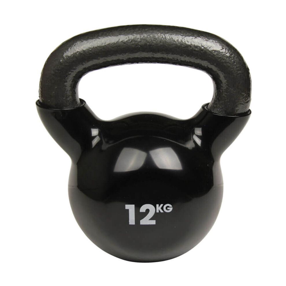 Fitness Mad 12kg Fitness Kettlebell Black Heavy Duty Vinyl Skin