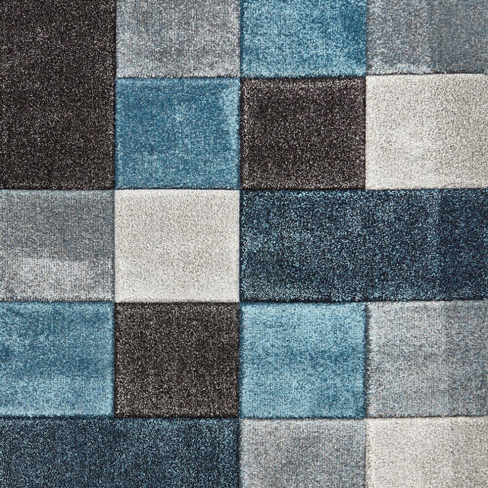 Brooklyn Hallway Runners 646 in Blue and Grey Thick Soft Mats 60x230cm