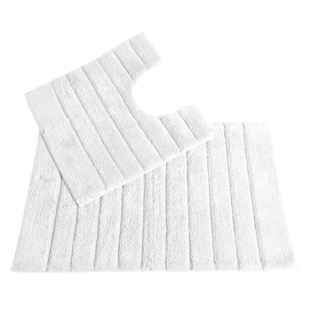 (White) Allure Linear Rib 2pc Cotton Bath & Pedestal Mat Set