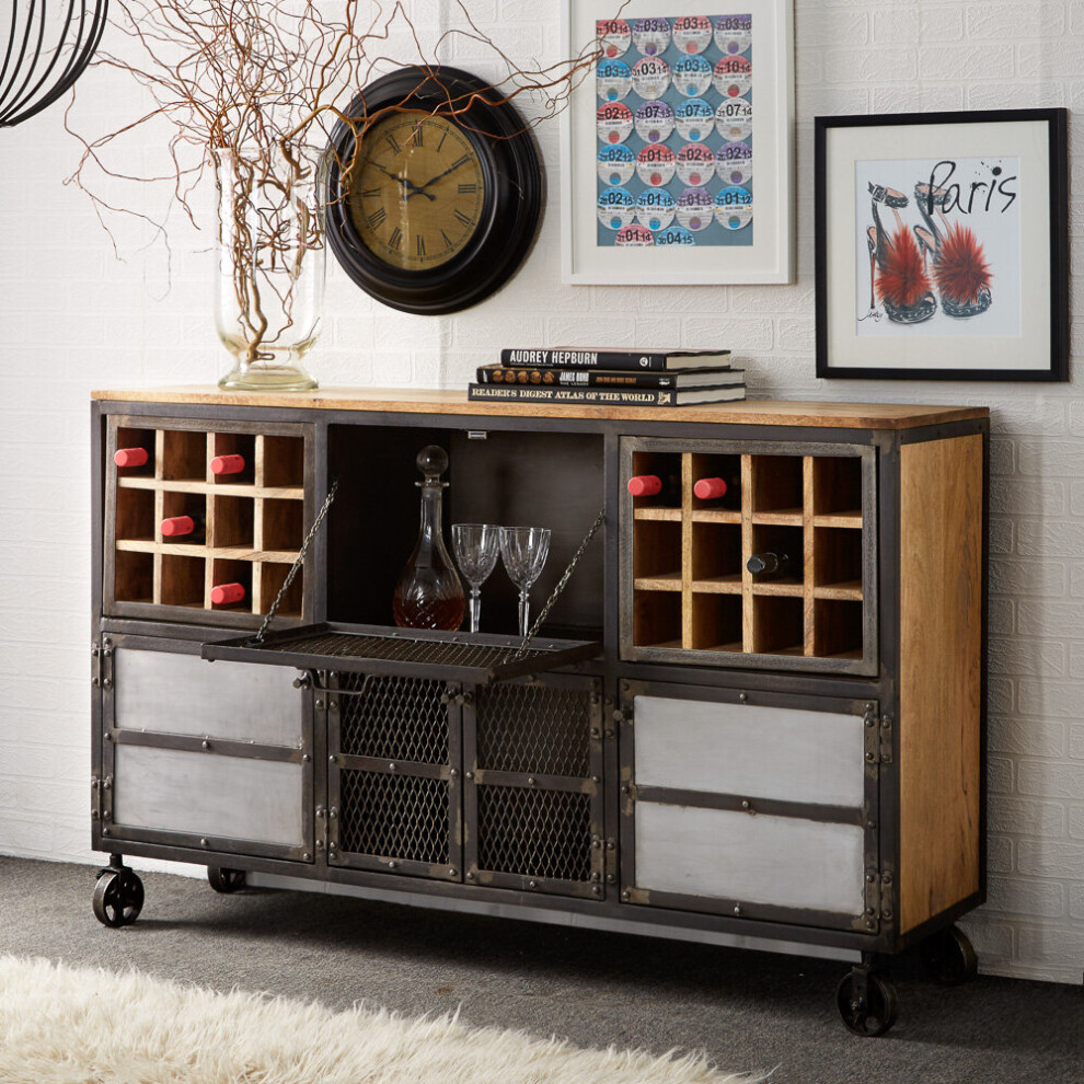 (Bar Cabinet) Urban Industrial Metal Sideboard Dining Table Set-image-OPC-P69TWYH-NEW