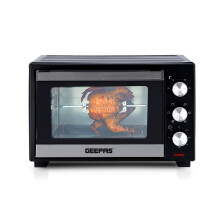 GEEPAS 30L Mini Oven & Grill | Electric Oven with Rotisserie Baking Roasting Grilling | 1600W Temp Control Double Glass Door 60min Timer