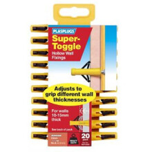 Plasplugs SSTC554 Super Toggle Plasterboard Plugs Hollow Wall Fixings - 20 Plugs