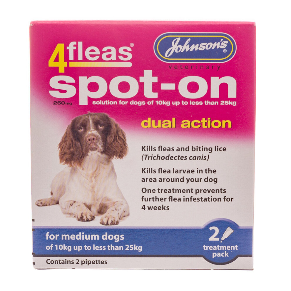 Johnson's 4Fleas Spot-On for Medium Dogs (10-25 kg) - Kills fleas & larvae, fast-acting, 14D043