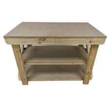 (4ft, Standard Legs) Wooden Workbench Double Shelf 18mm uniMDF Moisture Resistant Top Industrial Heavy-Duty Table