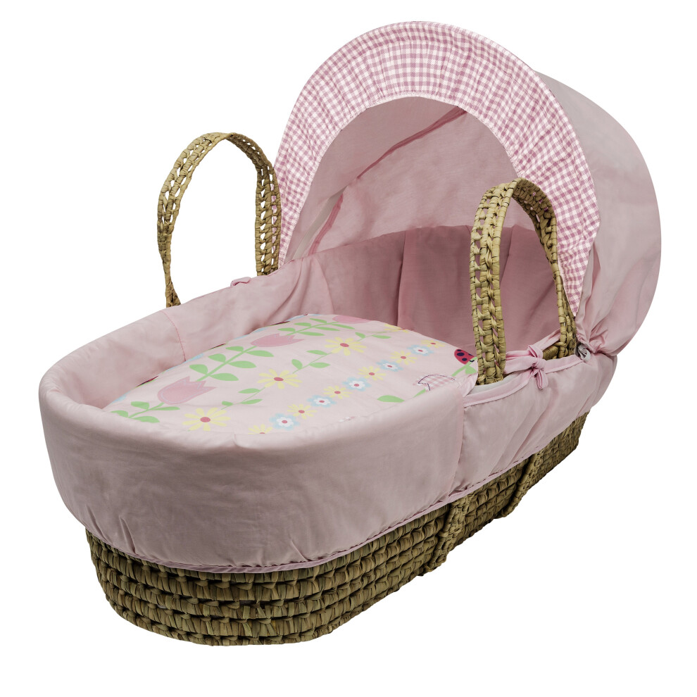 Daisy Chain Palm Moses Basket With Mattress, Padded Liner & Hood