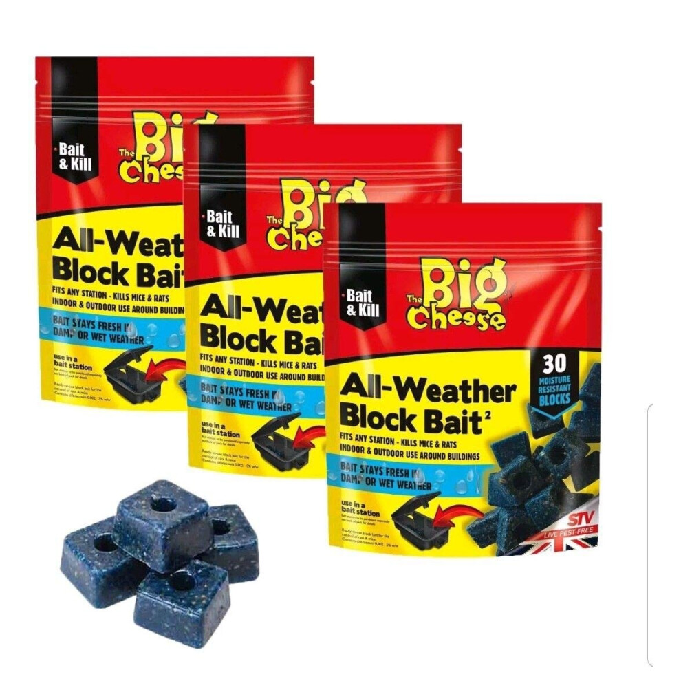 THE BIG CHEESE 90 ALL WEATHER BLOCKS POISON BLOCK BAIT RAT MOUSE MICE RODENT-image-OPC-P69XRVC-NEW