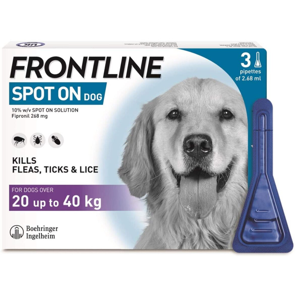 FRONTLINE Spot On for Large Dogs (20-40 kg) - 3 Pipettes - Flea & Tick Protection - 2042219124