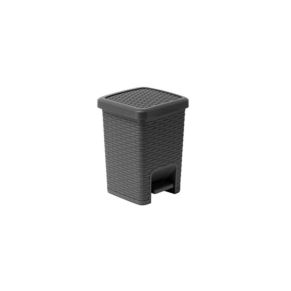 Addis Rattan Effect Square Bathroom Pedal Waste Trash Bin, 6 Litre, Charcoal