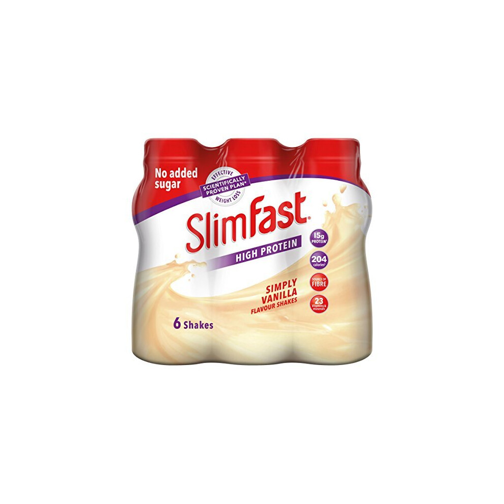 SlimFast High Protein Meal Replacement Ready-to-Drink Shake, Simply Vanilla Flavour, 325 ml, Pack of 6