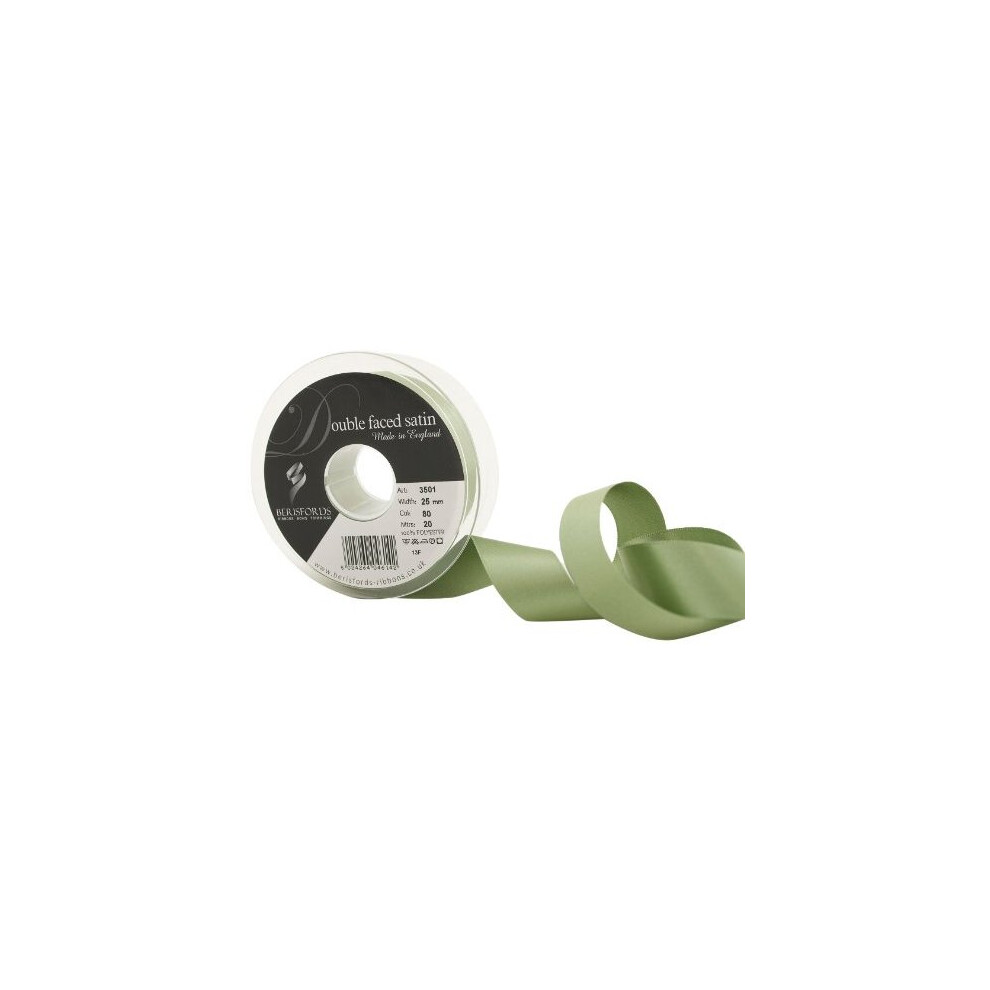 Berisfords 3501 25mm 80 Khaki Double Satin Ribbon x 20mtr, 25 mm