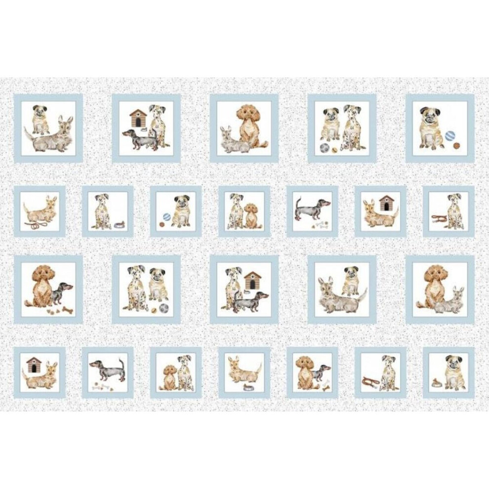 Pooch Portraits Puppy Dog Blocks Cotton Quilting Fabric 68cm x 110cm - 24 Blocks